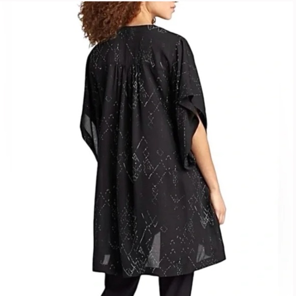 Eileen Fisher Black Printed Silk Tencel Marrakesh Kimono - Picture 3 of 11
